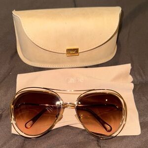 Chloe Gold and Brown Women's Sunglasses